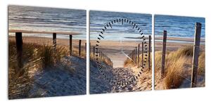 Obraz - Droga na plażę Morza Północnego, Holandia (z zegarem) (90x30 cm)