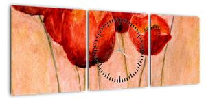 Obraz - Czerwone tulipany (z zegarem) (90x30 cm)