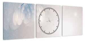 Obraz - Zaśnieżone kwiaty (z zegarem) (90x30 cm)
