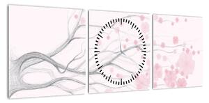 Obraz - Różowe kwiaty (z zegarem) (90x30 cm)