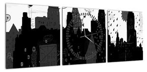 Obraz - Miasto z napisami i wzorami (z zegarem) (90x30 cm)