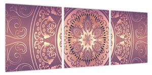 Obraz - Mandala na fioletowym gradiencie (z zegarem) (90x30 cm)