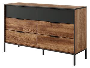 Komoda Milton B 138 cm 6 szuflad kasztan + antracyt