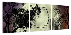 Obraz - Księżyc w pełni nad powierzchnią (z zegarem) (90x30 cm)
