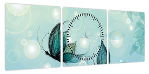 Obraz - Niebieskie motyle (z zegarem) (90x30 cm)
