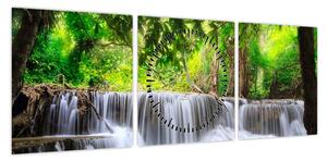 Obraz wodospadu w Kanchanaburi, Tajlandia (z zegarem) (90x30 cm)