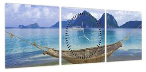 Obraz - Obraz hamaka na plaży 2 (z zegarem) (90x30 cm)