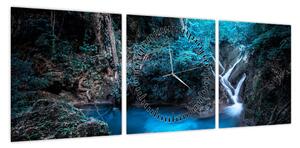 Obraz - Magiczna noc w tropikalnym lesie (z zegarem) (90x30 cm)