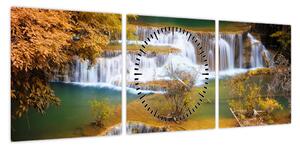 Obraz - Wodospady Huay Mae Khamin, Tajlandia (z zegarem) (90x30 cm)