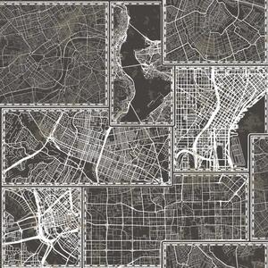 Noordwand Urban Friends & Coffee Tapeta w mapy miast, czarno-szara