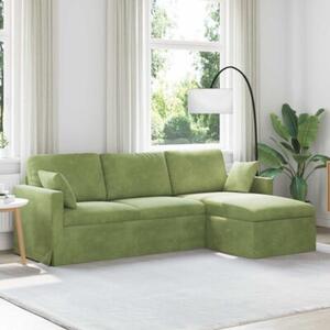 Nowoczesna sofa aksamitna w jasnozielonym kolorze z metalowÄ ramÄ