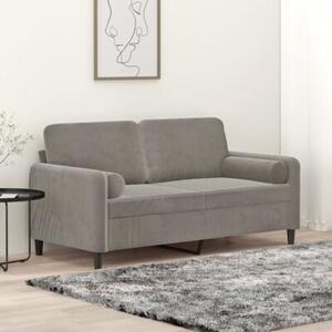 Sofa 2-osobowa z poduszkami, jasnoszara, 140 cm, aksamit