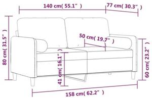 Sofa 2-osobowa z poduszkami, jasnoszara, 140 cm, aksamit