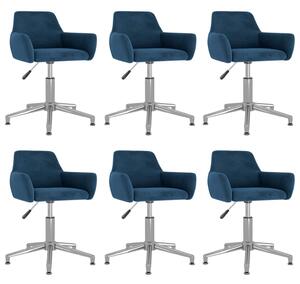 Obrotowe krzesła stołowe, 6 szt., niebieskie, obite aksamitem