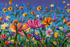 Samoprzylepna tapeta kolorowe kwiaty na łące