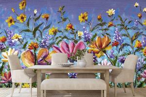 Samoprzylepna tapeta kolorowe kwiaty na łące