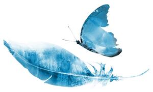 Samoprzylepna tapeta piórko z motylem w niebieskim kolorze