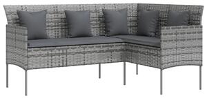 Sofa w kształcie litery L z poduszkami, rattan PE, szara