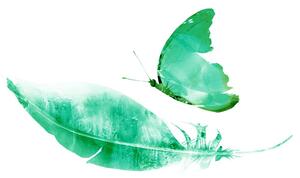 Tapeta piórko z motylem w zieleni