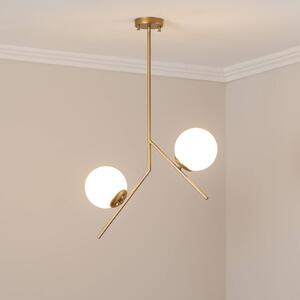 Lampa wisząca szklana Dolunay Opviq, możliwość ściemniania, mosiężny / złoty, salon / jadalnia, metal, nowoczesny