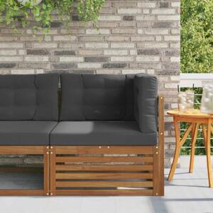 Nowoczesna sofa narożna z litego drewna akacjowego z antracytowymi poduszkami