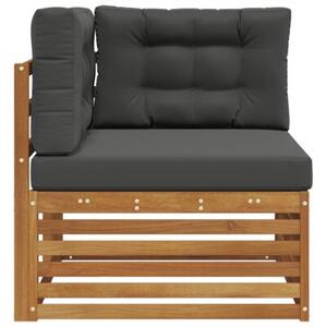 Nowoczesna sofa narożna z litego drewna akacjowego z antracytowymi poduszkami