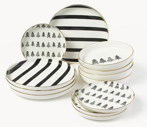 Komplet ręcznie wykonanych naczyń z porcelany Lumi, dla 4 osób (12 elem.)