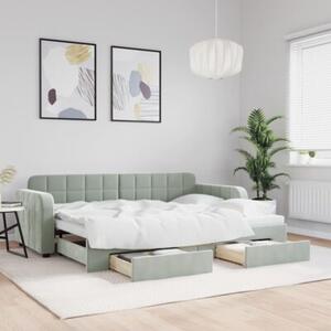 Sofa rozsuwana z szufladami, jasnoszara, 80x200 cm, aksamit