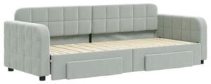 Sofa rozsuwana z szufladami, jasnoszara, 80x200 cm, aksamit