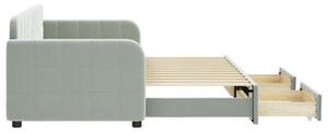 Sofa rozsuwana z szufladami, jasnoszara, 80x200 cm, aksamit