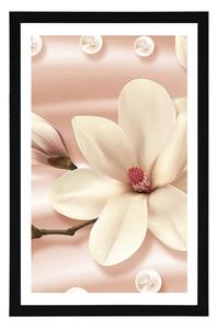 Plakat z passe-partout luksusowa magnolia z perłami