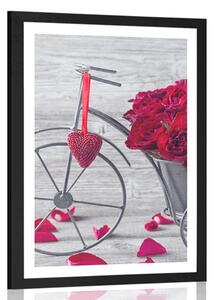 Plakat z passe-partout rower pełen róż