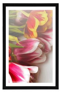 Plakat z passe-partout bukiet kolorowych tulipanów