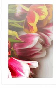 Plakat z passe-partout bukiet kolorowych tulipanów