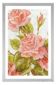 Plakat z passe-partout vintage bukiet róż