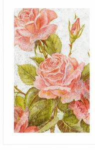 Plakat z passe-partout vintage bukiet róż