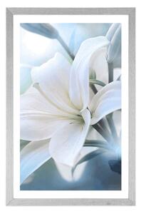 Plakat z passe-partout biały kwiat lilii na abstrakcyjnym tle
