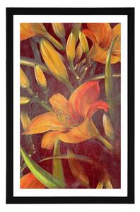 Plakat z passe-partout pomarańczowy kwiat lilii