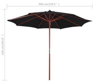 Parasol ogrodowy na drewnianym słupku, 300x258 cm, czarny