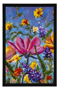 Plakat kolorowe kwiaty na łące