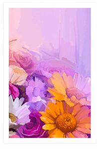 Plakat obraz olejny kolorowych kwiatów