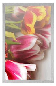 Plakat bukiet kolorowych tulipanów