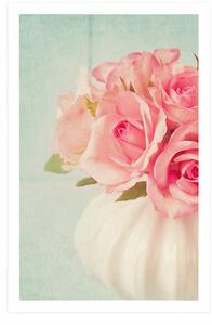 Plakat róże w wazonie