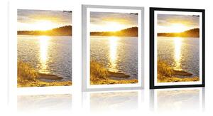 Plakat z passe-partout zachód słońca nad jeziorem
