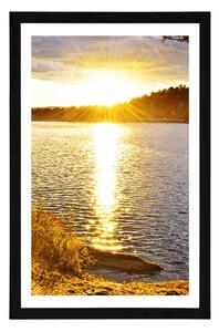 Plakat z passe-partout zachód słońca nad jeziorem