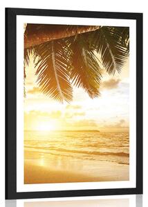 Plakat z passe-partout wschód słońca na karaibskiej plaży