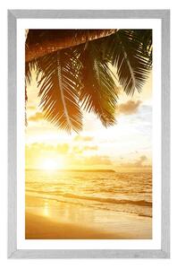 Plakat z passe-partout wschód słońca na karaibskiej plaży