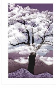 Plakat z passe-partout drzewo pokryte chmurami