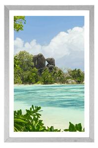 Plakat z passe-partout piękna plaża na wyspie La Digue