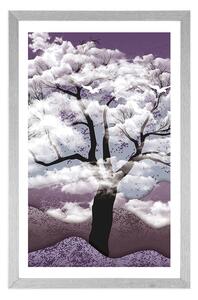 Plakat z passe-partout drzewo pokryte chmurami
